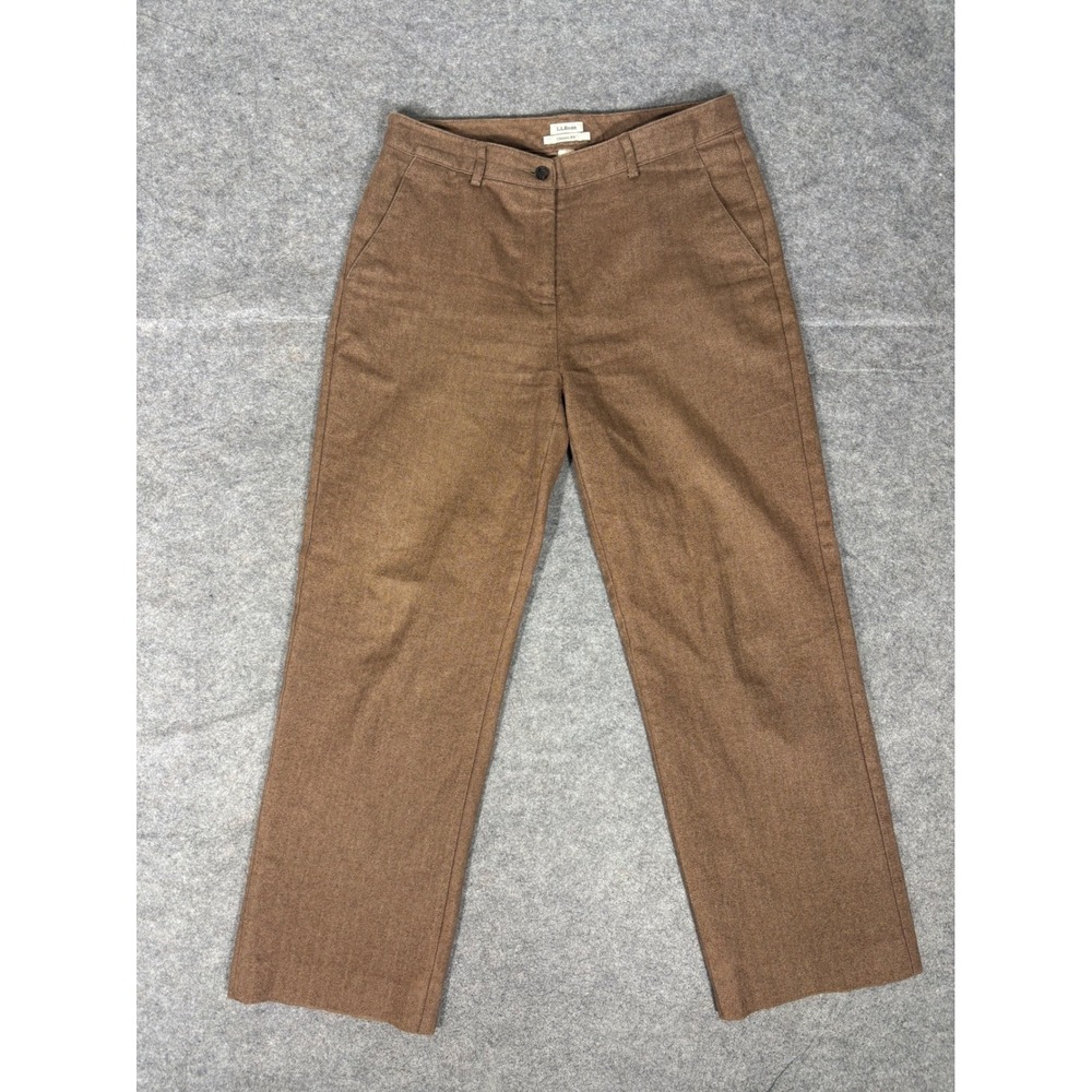 LL Bean Classic Fit Herringbone‎ Cotton Blend Pants Women Size 8 MT Brown